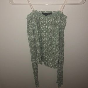 Floral off the shoulder Lettuce edge top